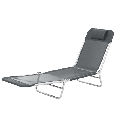 Outsunny Folding Lounge Chair, Portable Tanning Chair with Adjustable Backrest, Pillow for Beach Poolside Patio, Dark Grey