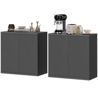 HOMCOM Sideboard Buffet Cabinet Set of 2, Kitchen Cabinet with Soft-Close Door and Adjustable Shelves, Distressed Black Grey