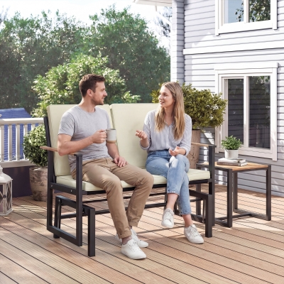 Outsunny Outdoor Glider Bench for 2 Person, Patio Glider Loveseat with Thick Cushions for Garden Balcony Porch, Cream White