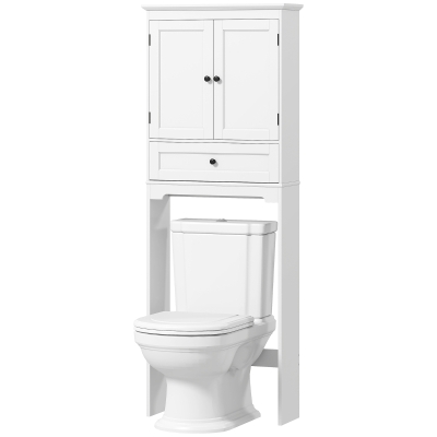 HOMCOM Over The Toilet Storage, Modern Bathroom Cabinet Over Toilet with Drawer, Cabinet and Adjustable Shelf, White