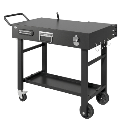 Outsunny Outdoor Grill Cart, Folding Grill Table with Magnetic Knife Holder, Hooks, Spice Rack, Paper Rack, Black