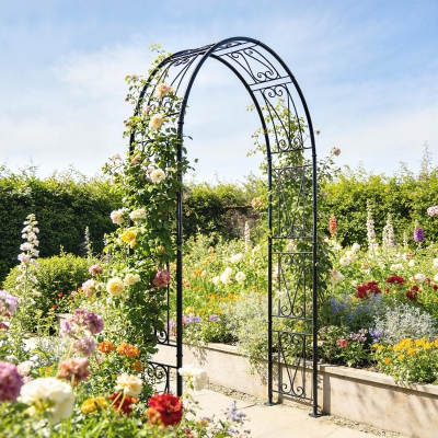 Outsunny 8 ft Garden Arch, Outdoor Trellis Arbor for Climbing Plants, Wedding Arch for Party Outdoor Garden Backyard, Black