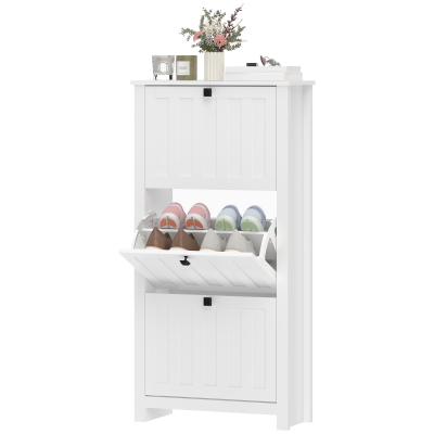 HOMCOM Slim Shoe Cabinet with 3 Flip Drawers, Shoe Storage Cabinet with Adjustable Shelves for Entryway, Holds 12 Pairs, White