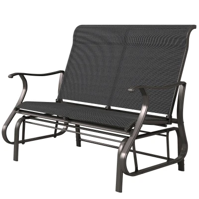 Outsunny Garden Double Gliding Chair, Patio Glider Armchair for Outdoor, Backyard Mesh Seat and Backrest, Steel Frame Black