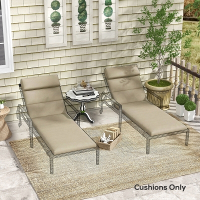 Outsunny Patio Chaise Lounge Chair Cushions Replacement Sun Lounger Pads with Headrest and Ties, Set of 2, Beige