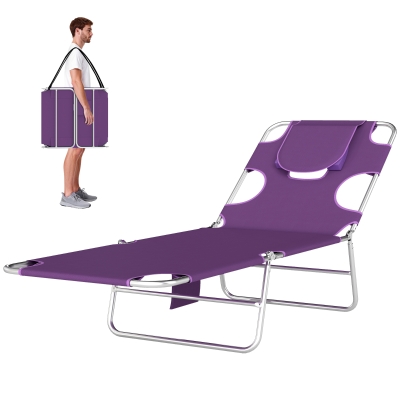 Outsunny Outdoor Tanning Chair with Face Hole & Pillow, Purple