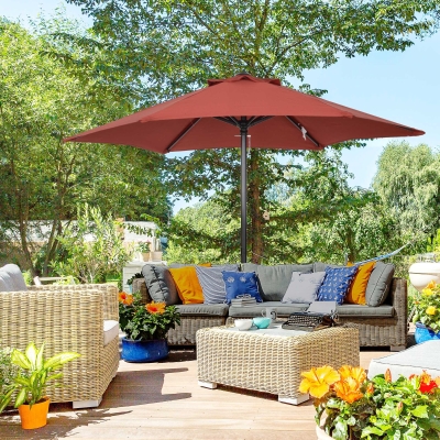 Outsunny 6.6FT Patio Umbrella, Outdoor Parasol with 6 Solid Ribs, Wine Red