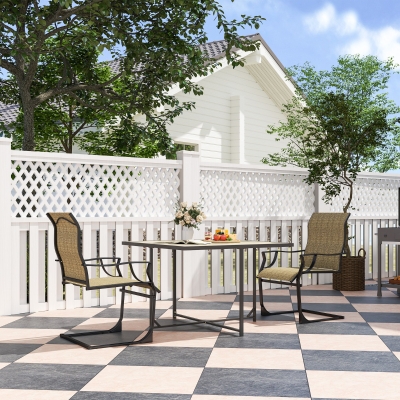 Outsunny C Spring Motion Patio Chairs Set of 2 with Curved High Backrest, Armrest, All Weather Breathable Fabric, Metal Frame