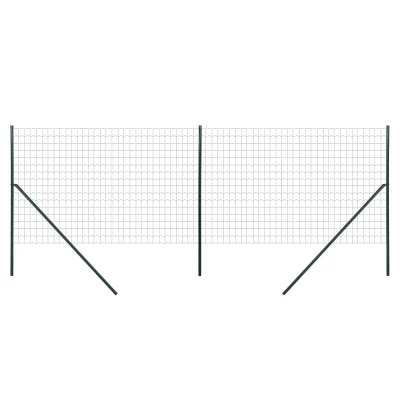 Outsunny Garden Fence Barrier, Welded Fence Roll, Includes Posts & Support Braces, Green Plastic-Coated Steel