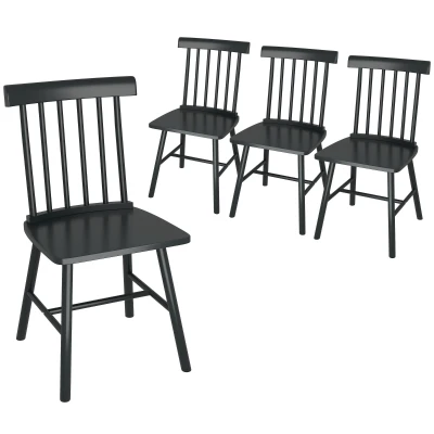 HOMCOM Set of 4 Nordic Dining Chairs with Wood Frame, Black