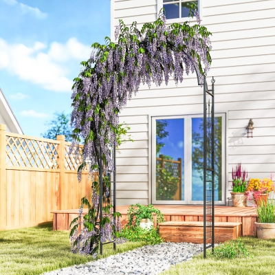 Outsunny 7.5 ft Steel Garden Arch, Outdoor Trellis Arbor with Scrollwork for Climbing Plants, Wedding Arch, Black