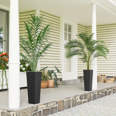 Outsunny 23.6 Inch Tall Planters for Outdoor Plants, Set of 2 Plastic Flower Pots with Drainage Holes, Black