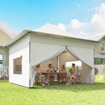 Outsunny 12 x 12 ft Pop Up Canopy Tent with Peak Top, UPF50+ 420D Outdoor Instant Canopy Shelter with Side Pockets, Silver