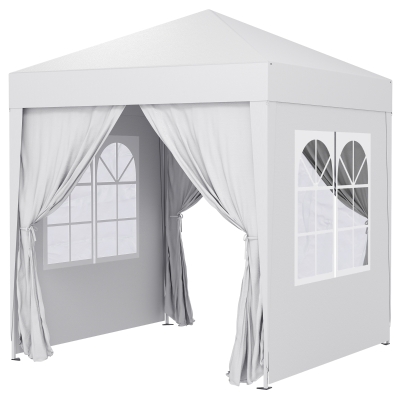 Outsunny 6.6'x6.6' Pop Up Canopy Tent with Sidewalls, Instant Sun Shelter Camping Gazebo with Carry Bag, White
