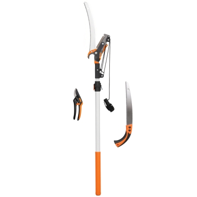 Outsunny 2-In-1 Manual Pole Saw, Hand Pruning Saw, Secateurs with Safety Lock, 6.5ft Aluminium Telescopic Pole Pruner