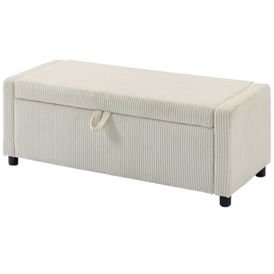 HOMCOM Storage Ottoman, Upholstered Corduroy End of Bed Bench with Thick Padding, Storage Bench for Bedroom, Beige