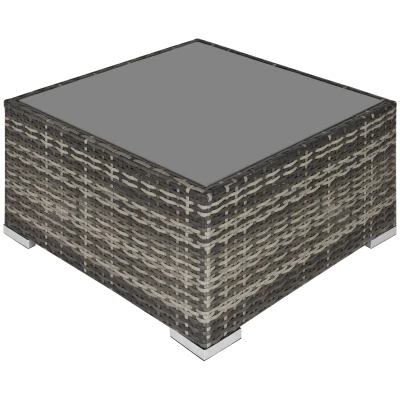 Outsunny Rattan Garden Coffee Table, 25.6" Square Garden Rattan Table with Tempered Glass Top, Deep Grey