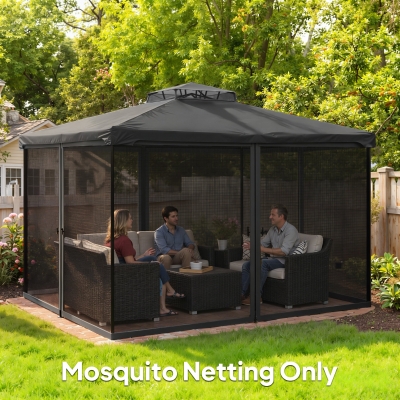 Outsunny Replacement Mosquito Netting for Gazebo 10' x 12' Black Screen Walls for Canopy with Zippers, Black