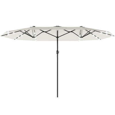 Outsunny 173" Double-Sided Sun Umbrella Garden Parasol Patio Sun Shade Outdoor with LED Solar Light, Cream White