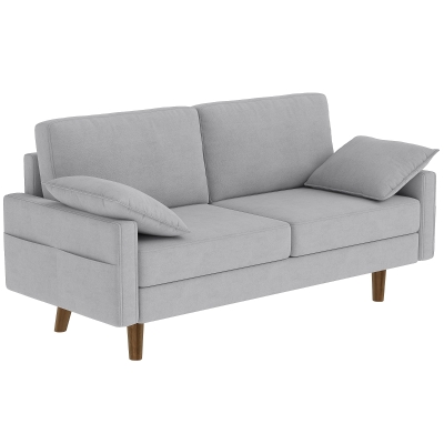 HOMCOM 3 Seater Sofa, Velvet Upholstered Couch with Spring Cushions, Rubber Wood Legs and 2 Pillows, Grey