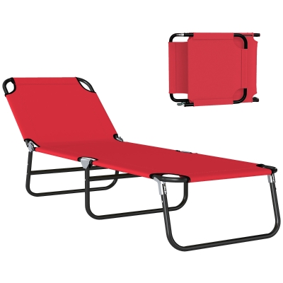 Outsunny Folding Chaise Lounge Chairs, 5-Level Recline, Red