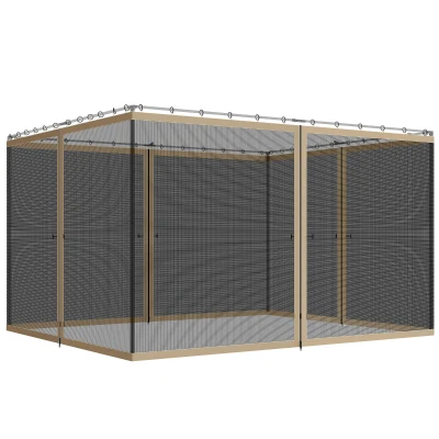 Outsunny Replacement Mosquito Netting for Gazebo 10' x 12' Black Screen Walls for Canopy with Zippers, Khaki