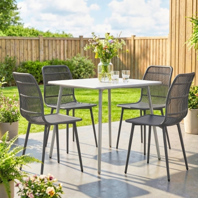 Outsunny Outdoor Dining Chairs Set of 4, Patio Chairs with Slotted Backrest, Grey