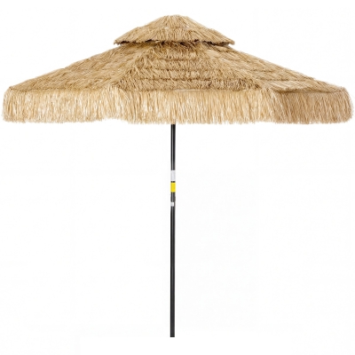 Outsunny 8.5 FT Tiki Patio Umbrella, 2-Tier Hawaiian Style, Khaki