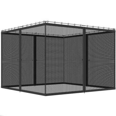 Outsunny Replacement Mosquito Netting for Gazebo 12' x 12' Black Screen Walls for Canopy with Zippers, Black