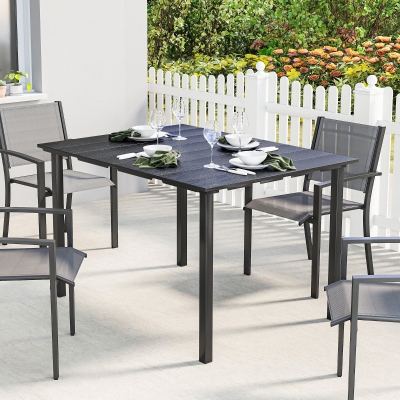 Outsunny Outdoor Dining Table for 4 People, Rectangular Patio Table with HDPE Top and Metal Frame, for Garden, Backyard, Deck