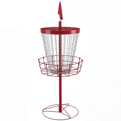 Soozier 24-Chain Portable Practice Basket for Disc Golf Target Stand, Lightweight Basket w/ Carry Bag, Red and Silver