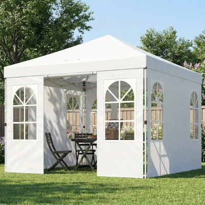 Outsunny 9.6x9.6 ft Pop Up Canopy Tent with Sidewalls, White