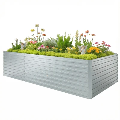 Outsunny 8' x 4' x 2' Raised Garden Bed, Galvanized Planter Box for Growing Flowers, Herbs and Vegetables, Silver
