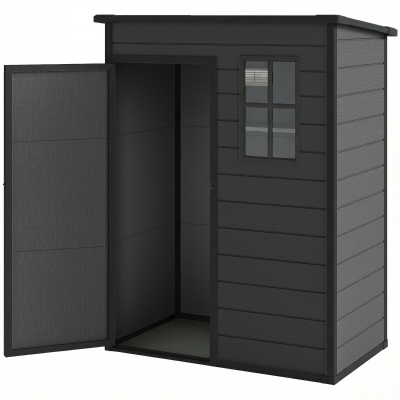 Outsunny 5 x 3FT Garden Shed with Floor, Outdoor Storage Shed with Lockable Door, Window and Vent for Backyard, Patio, Dark Grey