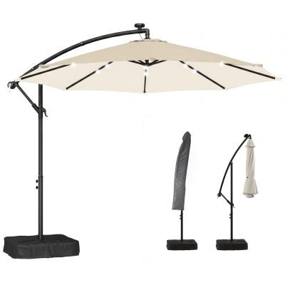 Outsunny 10 ft Cantilever Patio Umbrella with Lights, Cream White