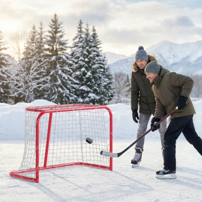 Soozier 3' x 2' Mini Hockey Goal, Easy Setup Hockey Net with Metal Frame, Lightweight & Portable