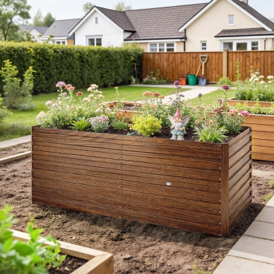 Outsunny 5' x 3' x 2' Raised Garden Bed, Galvanized Planter Box for Growing Flowers, Herbs and Vegetables Dark Brown Wood Effect