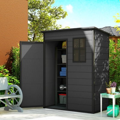Outsunny 5 x 3FT Garden Shed with Floor, Outdoor Storage Shed with Lockable Door, Window and Vent for Backyard, Patio, Dark Grey
