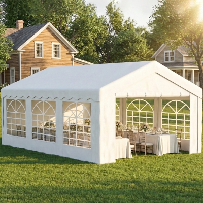 Outsunny 20'x13' Heavy Duty Event Tent Gazebo Portable Sun Shelter with Sidewalls White