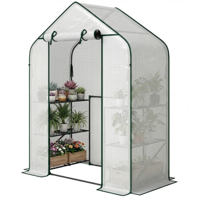 Outsunny Portable Greenhouse with 6 Shelves & UV-Resistant PE Cover, White