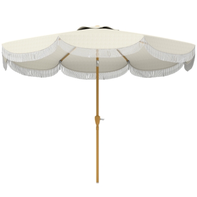 Outsunny 9FT Patio Umbrella Parasol, UPF 30+ Outdoor Market Umbrella with Crank, 8 Ribs, Push Button Tilt, Cream White