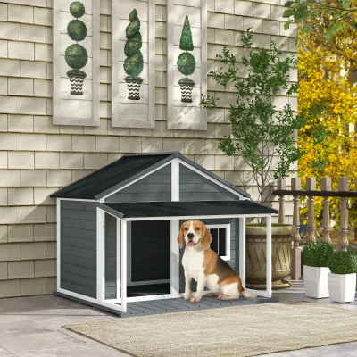 PawHut Outdoor Dog House, Medium, Gray, 53 lbs.