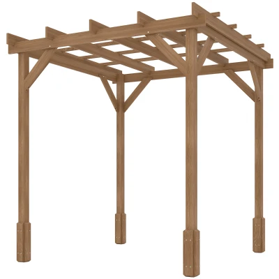 Outsunny 6.6' x 6.6' Wood Pergola, Outdoor Gazebo Grape Trellis with Stable Structure for Climbing Plant Support, Dark Brown