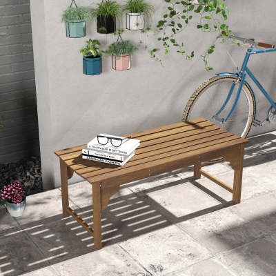 Outsunny Wooden Garden Bench, Patio Double Park Bench with Slatted Seat, Front Porch Backless Bench, Teak