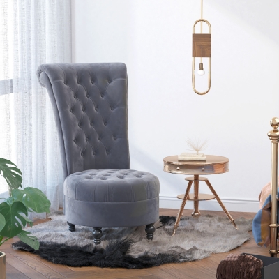 HOMCOM 45" Tufted High Back Velvet Accent Chair Living Room Soft Padded Couch Lounge Ash Grey