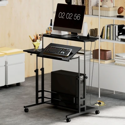 HOMCOM Adjustable Standing Desk with Power Outlets & Wheels, Black