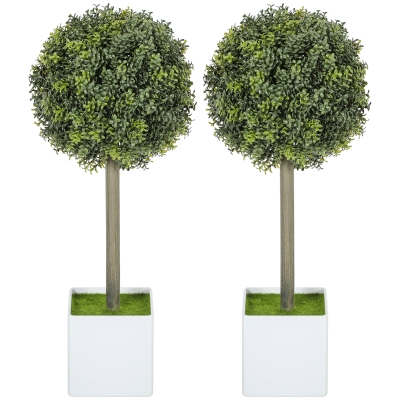 HOMCOM Set of 2 Artificial Boxwood Topiary Balls, 114 PE Leaves, Green