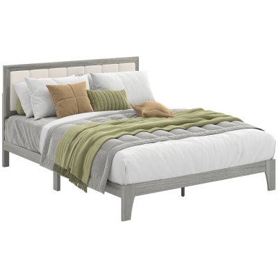 HOMCOM Queen Platform Bed Frame with Headboard, Wooden Slats, Gray