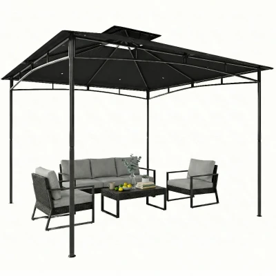 Outsunny 10' x 10' Gazebo, Soft Top Outdoor Gazebo with 2-Tier Roof, Metal Frame, Black