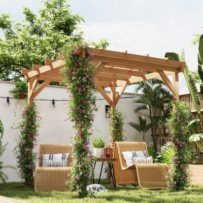 Outsunny 6.6' x 6.6' Wood Pergola, Outdoor Gazebo Grape Trellis with Stable Structure for Climbing Plant Support, Dark Brown